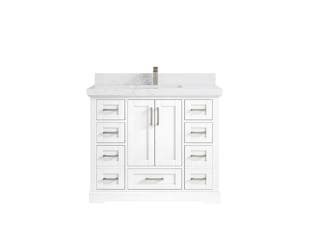 Boston 42 in. W x 22 in. D Single Sink Bathroom Vanity in White with 2 in Empira White Quartz Countertop