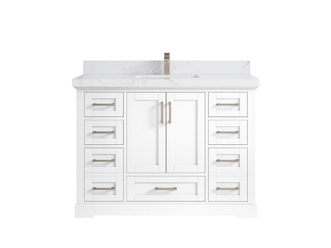 Boston 48 in. W x 22 in. D Single Sink Bathroom Vanity in White with 2 in Empira White Quartz Countertop