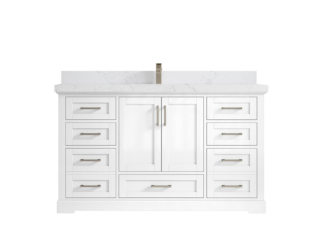 Boston 60 in. W x 22 in. D Single Sink Bathroom Vanity in White with 2 in Empira White Quartz Countertop