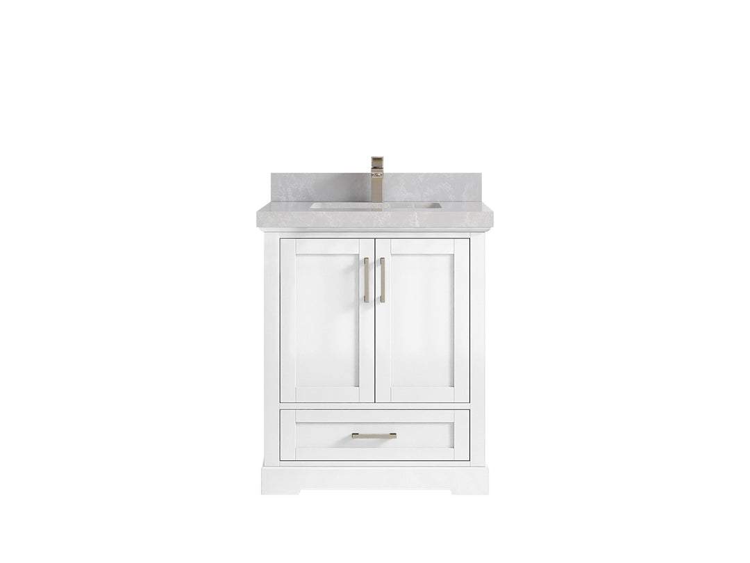Boston 30 in. W x 22 in. D Single Sink Bathroom Vanity in White with 2 in Pearl Light Gray Quartz Countertop