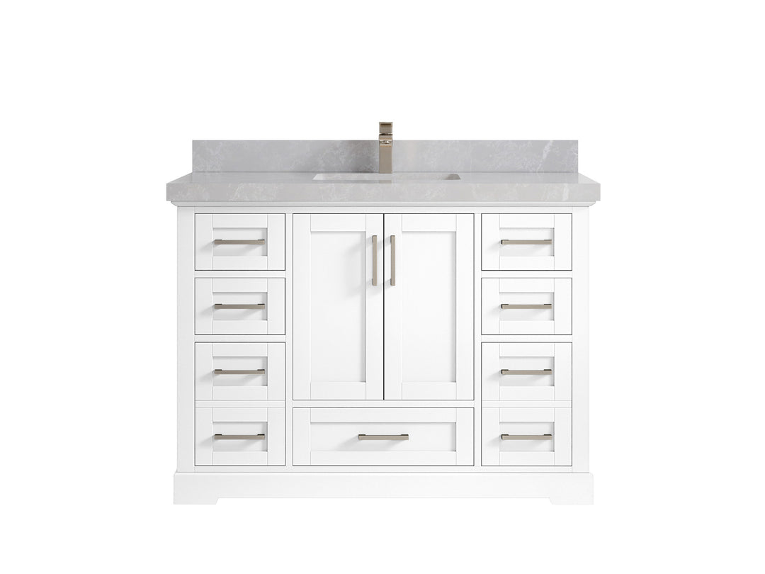 Boston 48 in. W x 22 in. D Single Sink Bathroom Vanity in White with 2 in Pearl Light Gray Quartz Countertop