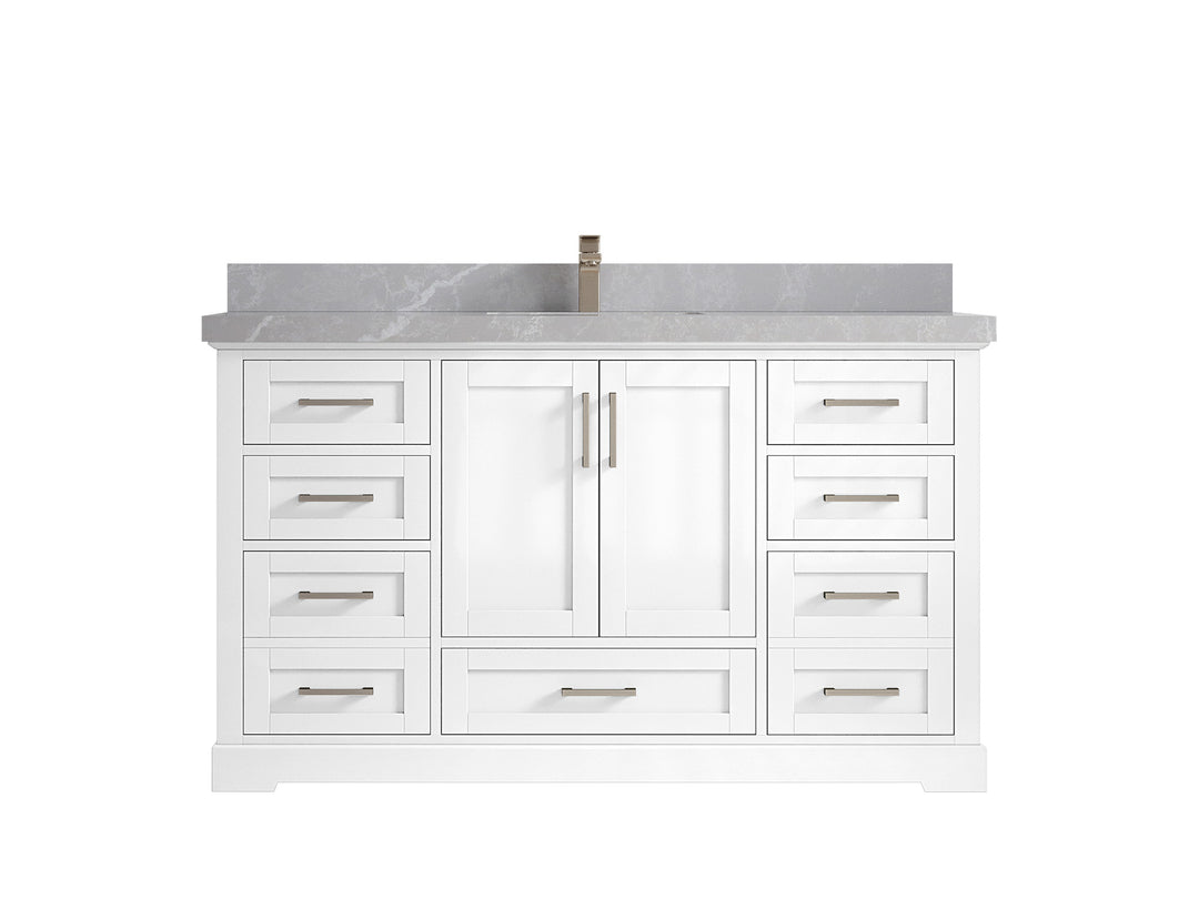 Boston 60 in. W x 22 in. D Single Sink Bathroom Vanity in White with 2 in Pearl Light Gray Quartz Countertop
