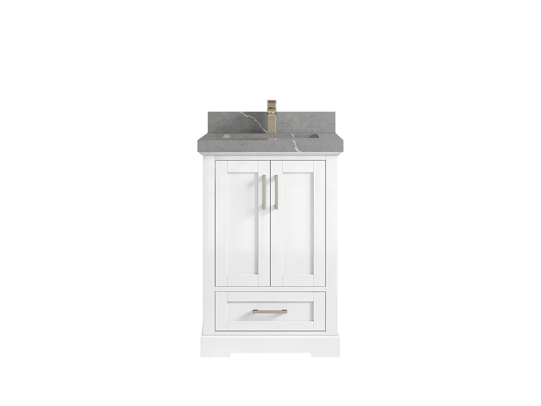 Boston 24 in. W x 22 in. D Single Sink Bathroom Vanity in White with 2 in Piatra Gray Quartz Countertop