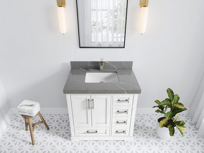 Boston 36 in. W x 22 in. D Single Sink Bathroom Vanity in White with 2 in Piatra Gray Quartz Countertop - Top View