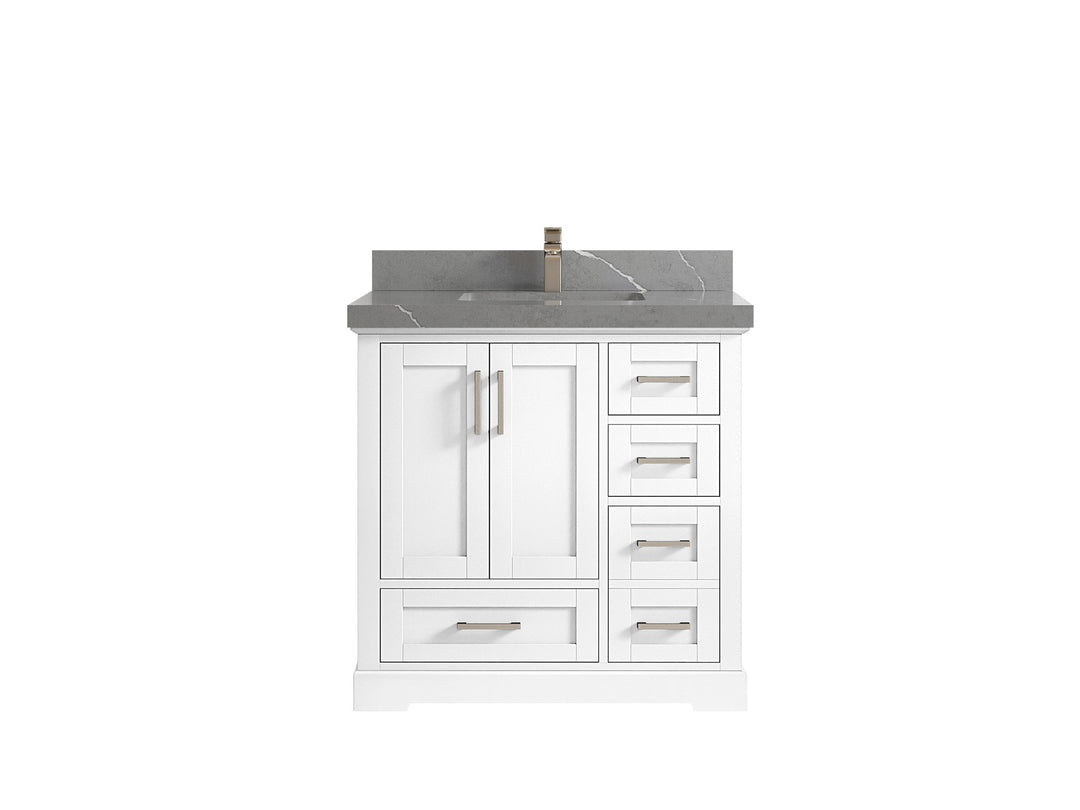 Boston 36 in. W x 22 in. D Single Sink Bathroom Vanity in White with 2 in Piatra Gray Quartz Countertop