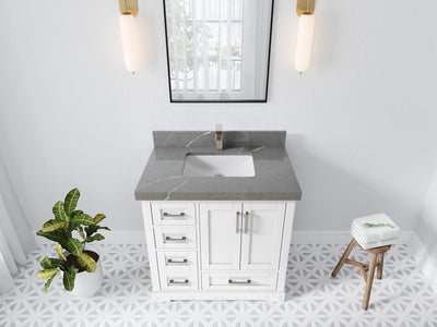 Boston 36 in. W x 22 in. D Single Sink Bathroom Vanity in White with 2 in Piatra Gray Quartz Countertop - Top View