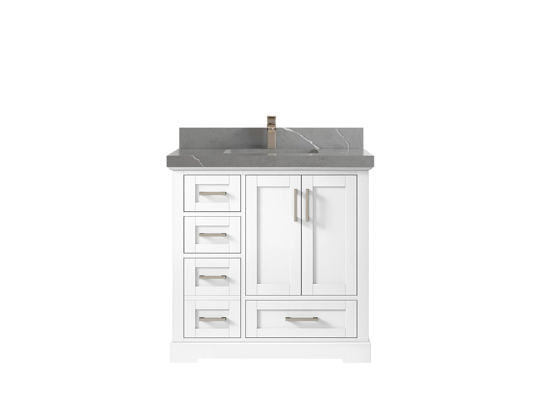 Boston 36 in. W x 22 in. D Single Sink Bathroom Vanity in White with 2 in Piatra Gray Quartz Countertop