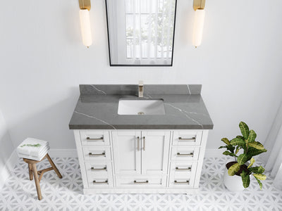 Boston 48 in. W x 22 in. D Single Sink Bathroom Vanity in White with 2 in Piatra Gray Quartz Countertop - Top View