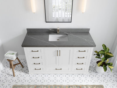 Boston 60 in. W x 22 in. D Single Sink Bathroom Vanity in White with 2 in Piatra Gray Quartz Countertop - Top View