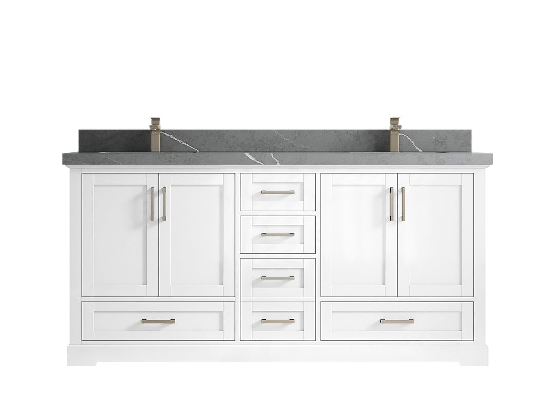 Boston 72 in. W x 22 in. D Double Sink Bathroom Vanity in White with 2 in Piatra Gray Quartz Countertop