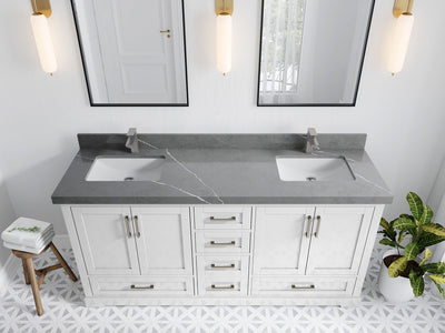 Boston 72 in. W x 22 in. D Double Sink Bathroom Vanity in White with 2 in Piatra Gray Quartz Countertop - Top View