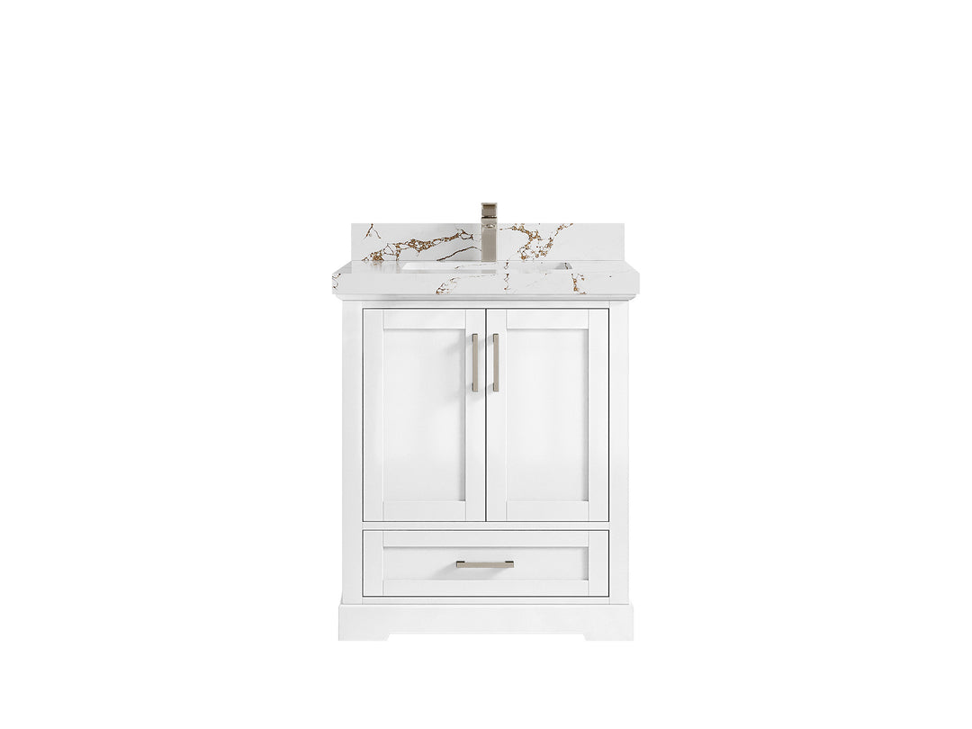 Boston 30 in. W x 22 in. D Single Sink Bathroom Vanity in White with 2 in Viola Brown Quartz Countertop