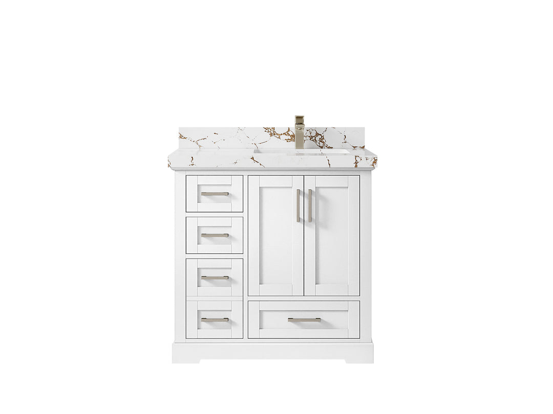 Boston 36 in. W x 22 in. D Single Sink Bathroom Vanity in White with 2 in Viola Brown Quartz Countertop