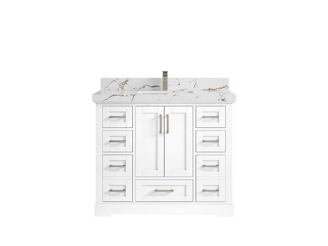 Boston 42 in. W x 22 in. D Single Sink Bathroom Vanity in White with 2 in Viola Brown Quartz Countertop
