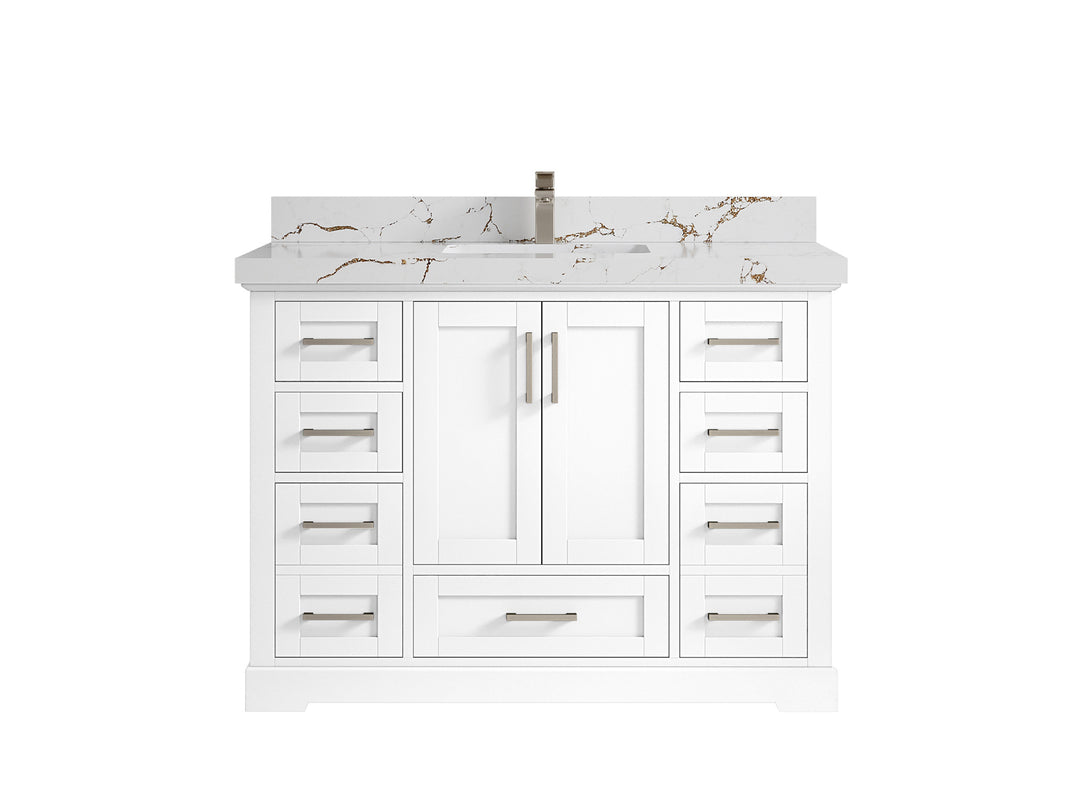 Boston 48 in. W x 22 in. D Single Sink Bathroom Vanity in White with 2 in Viola Brown Quartz Countertop