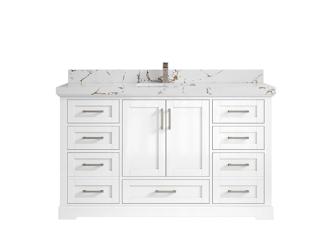 Boston 60 in. W x 22 in. D Single Sink Bathroom Vanity in White with 2 in Viola Brown Quartz Countertop