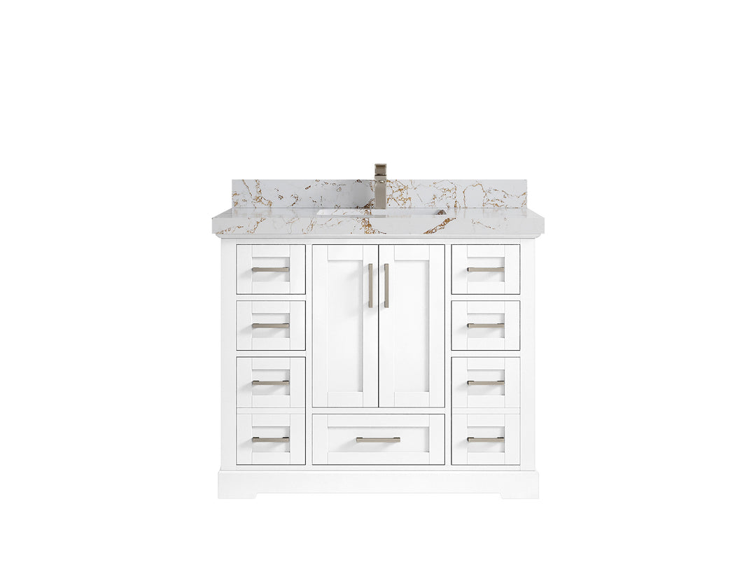 Boston 42 in. W x 22 in. D Single Sink Bathroom Vanity in White with 2 in Viola Gold Quartz Countertop