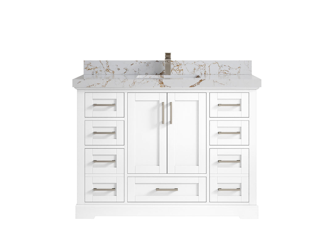 Boston 48 in. W x 22 in. D Single Sink Bathroom Vanity in White with 2 in Viola Gold Quartz Countertop