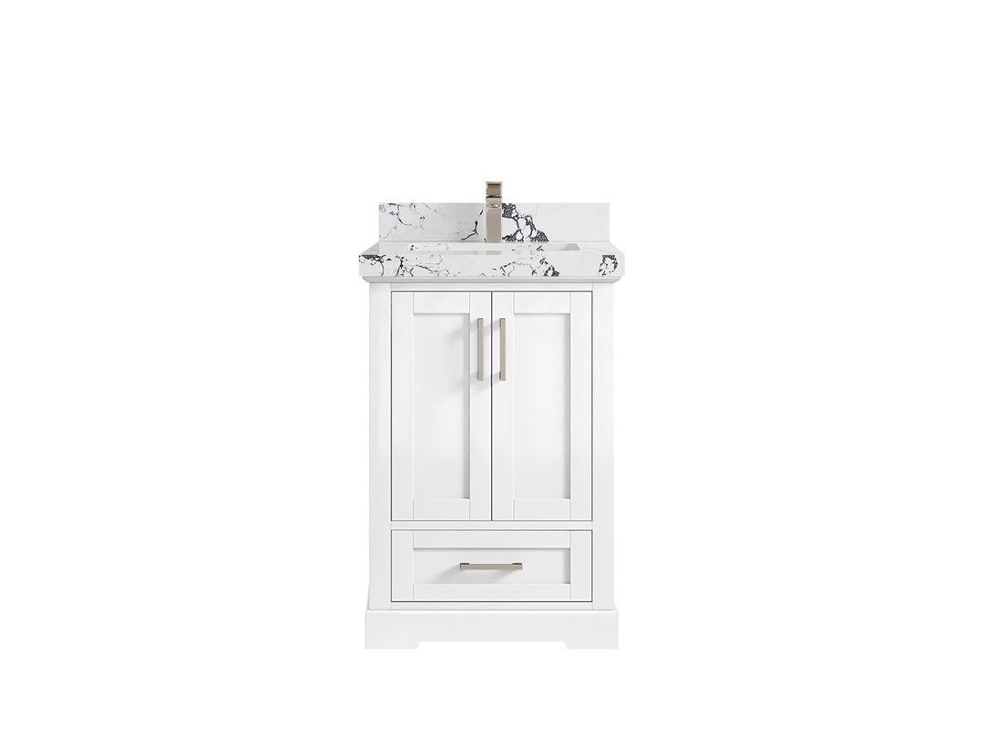 Boston 24 in. W x 22 in. D Single Sink Bathroom Vanity in White with 2 in Viola Night Quartz Countertop