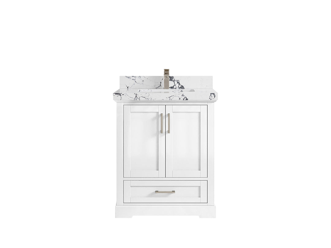 Boston 30 in. W x 22 in. D Single Sink Bathroom Vanity in White with 2 in Viola Night Quartz Countertop