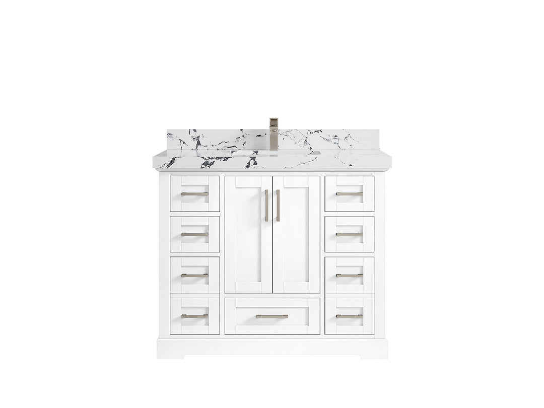 Boston 42 in. W x 22 in. D Single Sink Bathroom Vanity in White with 2 in Viola Night Quartz Countertop