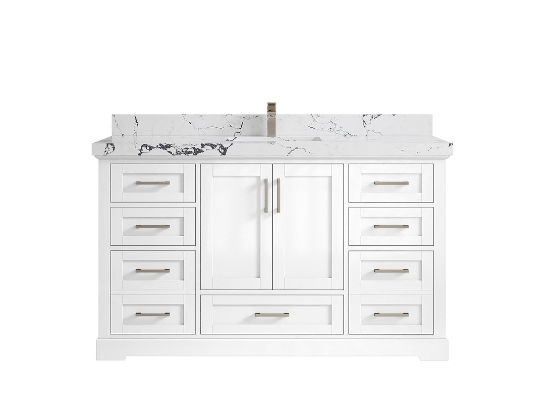 Boston 60 in. W x 22 in. D Single Sink Bathroom Vanity in White with 2 in Viola Night Quartz Countertop