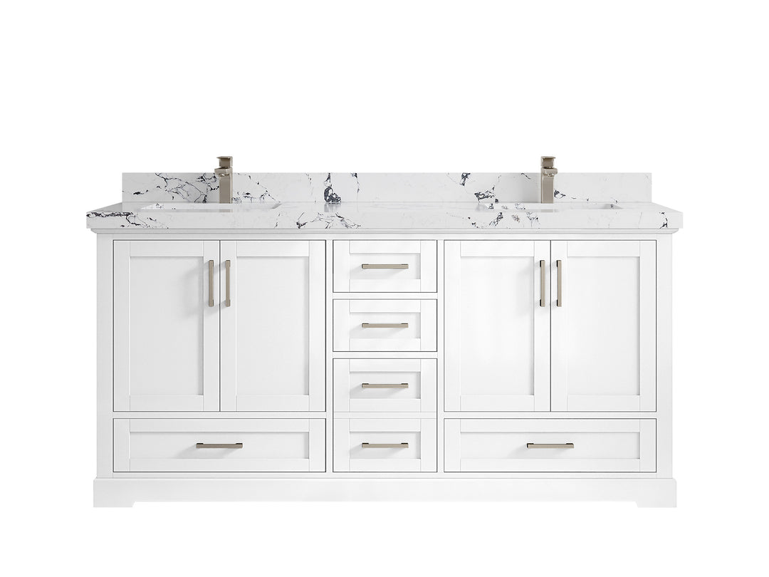 Boston 72 in. W x 22 in. D Double Sink Bathroom Vanity in White with 2 in Viola Night Quartz Countertop