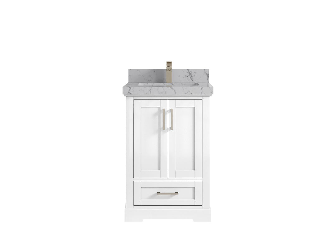 Boston 24 in. W x 22 in. D Single Sink Bathroom Vanity in White with 2 in Venatino Quartz Countertop