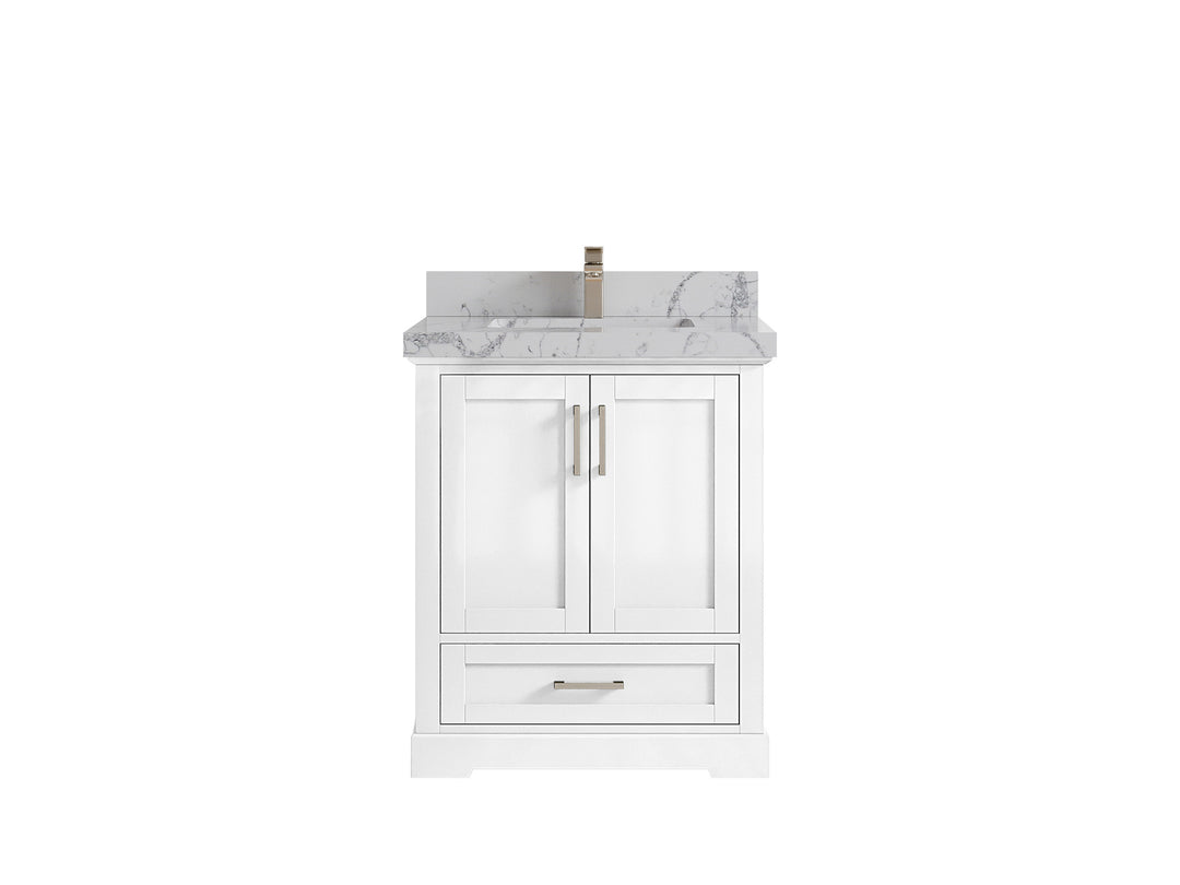 Boston 30 in. W x 22 in. D Single Sink Bathroom Vanity in White with 2 in Venatino Quartz Countertop