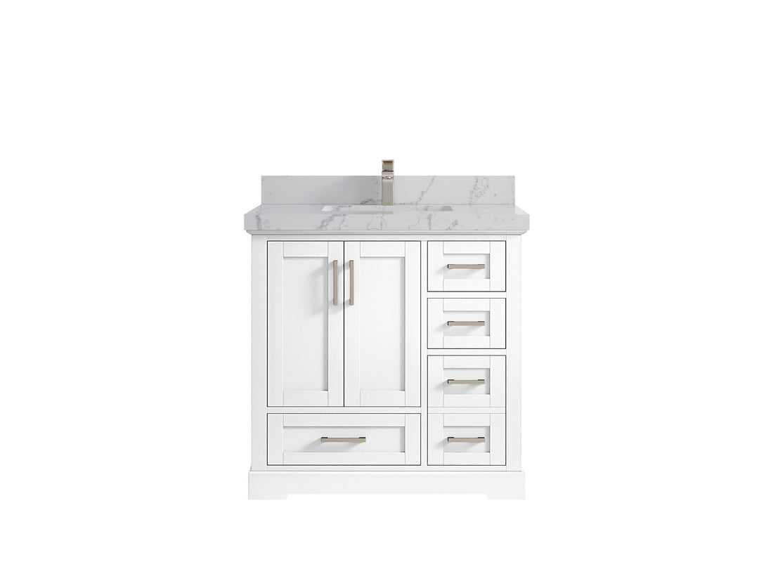 Boston 36 in. W x 22 in. D Single Sink Bathroom Vanity in White with 2 in Venatino Quartz Countertop