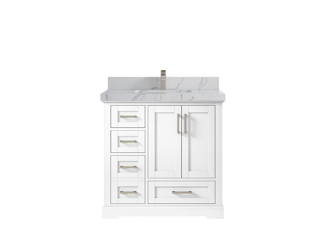 Boston 36 in. W x 22 in. D Single Sink Bathroom Vanity in White with 2 in Venatino Quartz Countertop