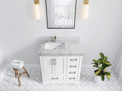 Boston 36 in. W x 22 in. D Single Sink Bathroom Vanity in White with 2 in Venatino Quartz Countertop - Top View