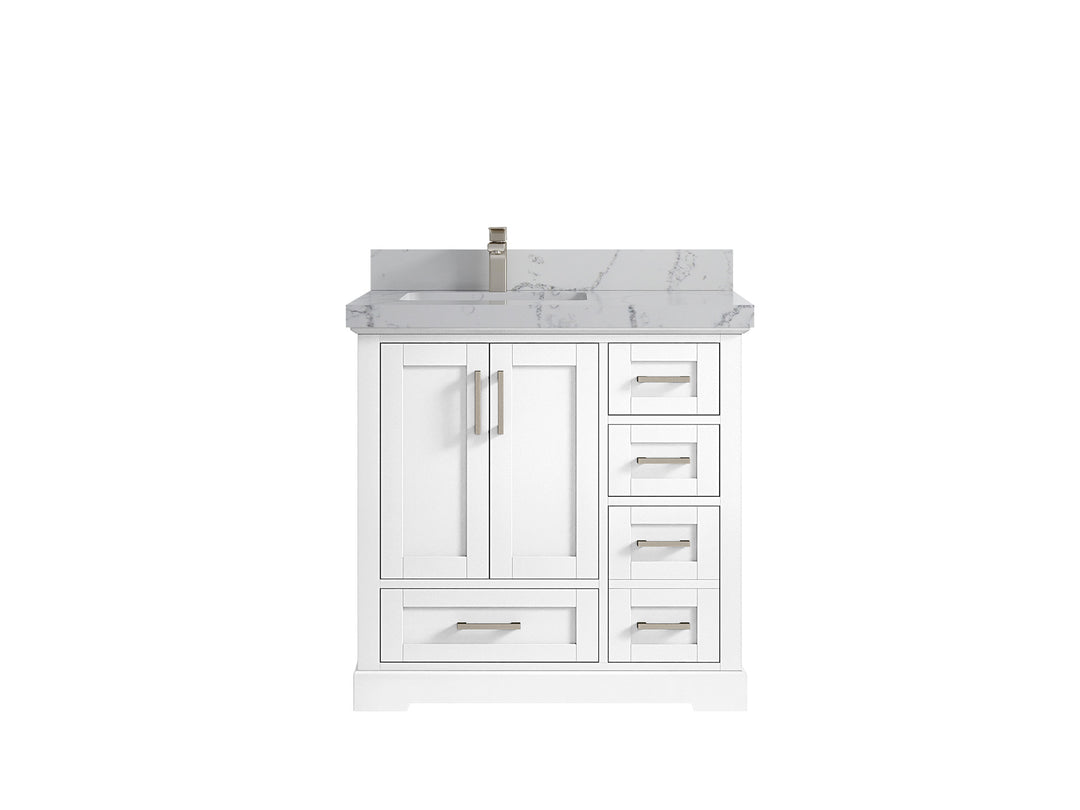 Boston 36 in. W x 22 in. D Single Sink Bathroom Vanity in White with 2 in Venatino Quartz Countertop