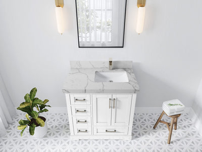 Boston 36 in. W x 22 in. D Single Sink Bathroom Vanity in White with 2 in Venatino Quartz Countertop - Top View