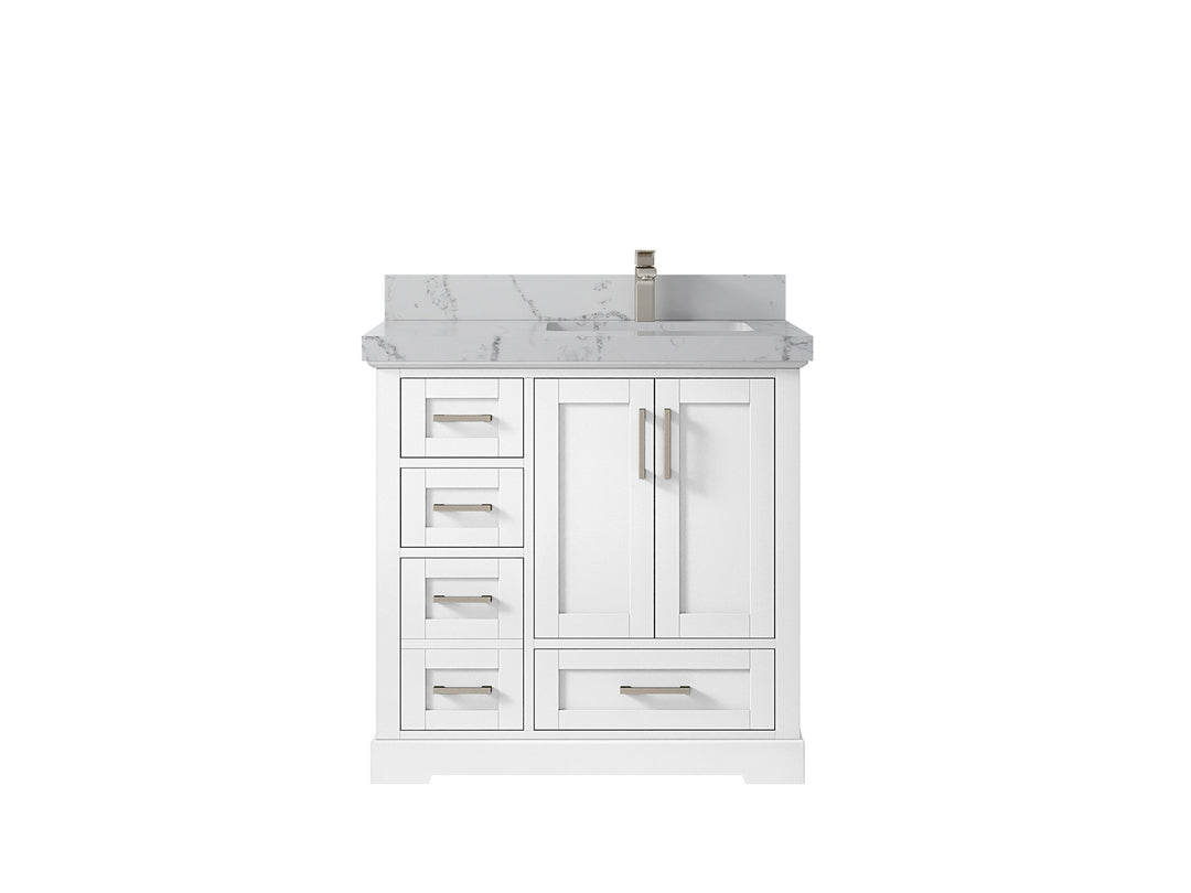 Boston 36 in. W x 22 in. D Single Sink Bathroom Vanity in White with 2 in Venatino Quartz Countertop