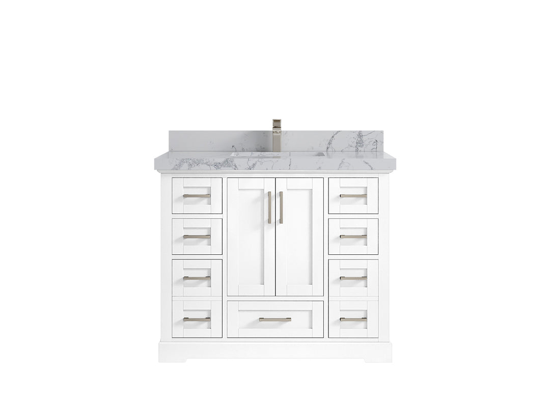 Boston 42 in. W x 22 in. D Single Sink Bathroom Vanity in White with 2 in Venatino Quartz Countertop