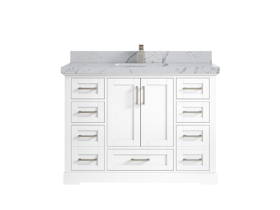 Boston 48 in. W x 22 in. D Single Sink Bathroom Vanity in White with 2 in Venatino Quartz Countertop