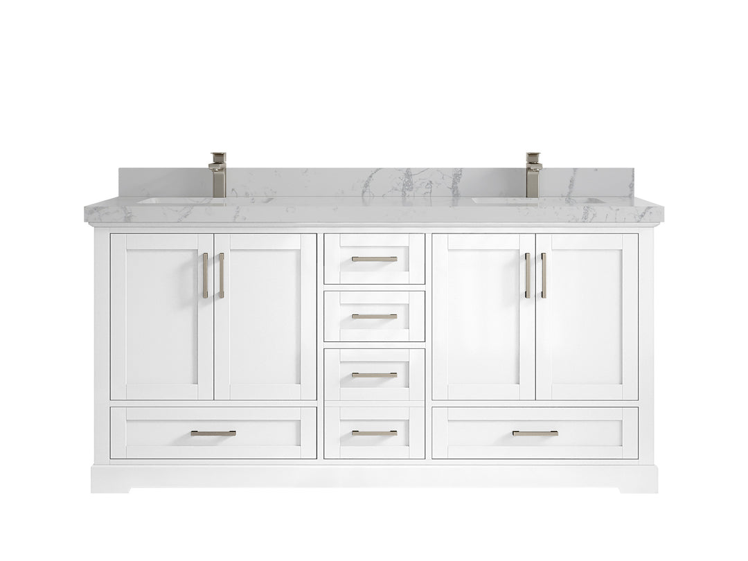 Boston 72 in. W x 22 in. D Double Sink Bathroom Vanity in White with 2 in Venatino Quartz Countertop