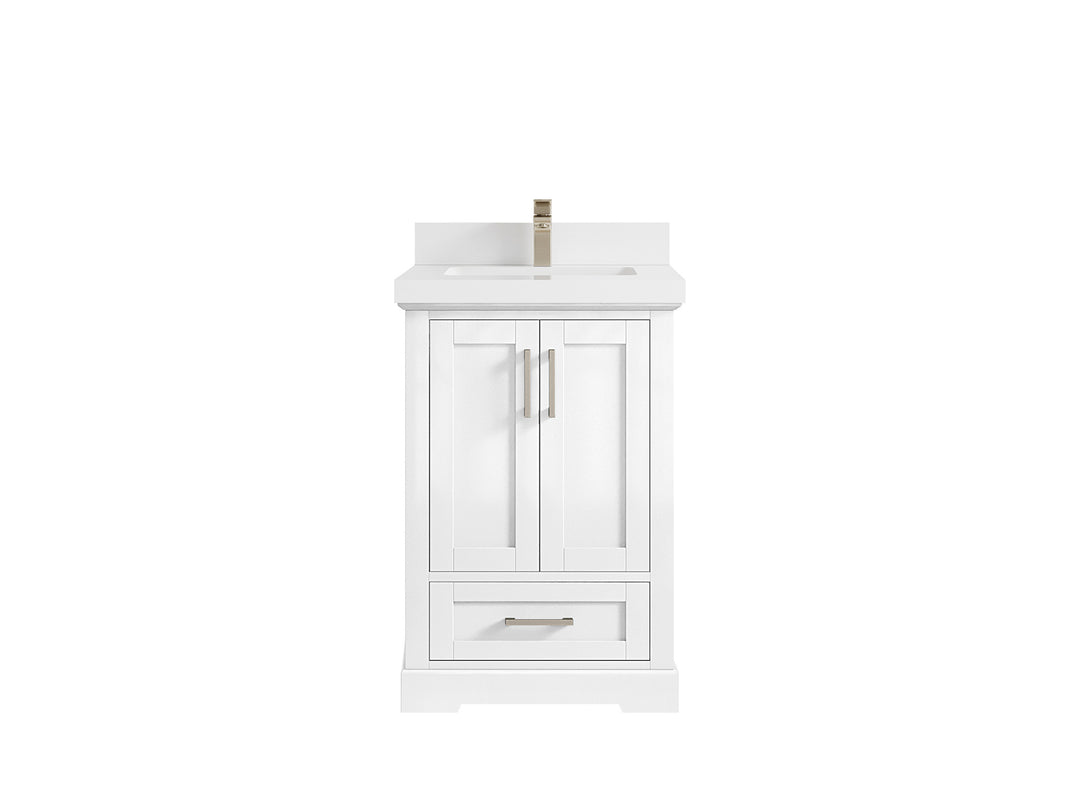 Boston 24 in. W x 22 in. D Single Sink Bathroom Vanity in White with 2 in White Quartz Countertop