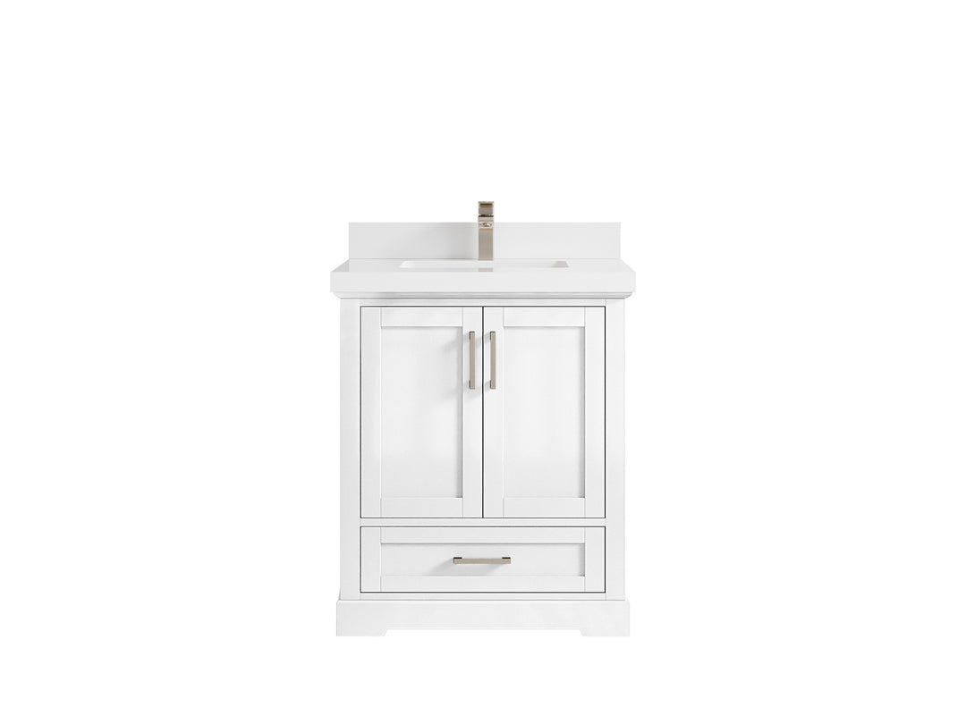 Boston 30 in. W x 22 in. D Single Sink Bathroom Vanity in White with 2 in White Quartz Countertop