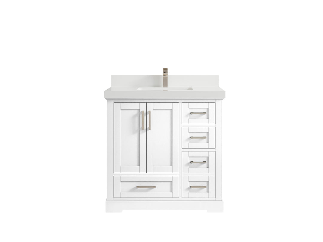 Boston 36 in. W x 22 in. D Single Sink Bathroom Vanity in White with 2 in White Quartz Countertop