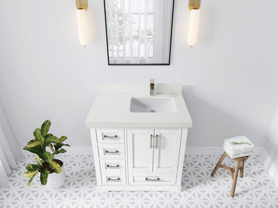 Boston 36 in. W x 22 in. D Single Sink Bathroom Vanity in White with 2 in White Quartz Countertop - Top View