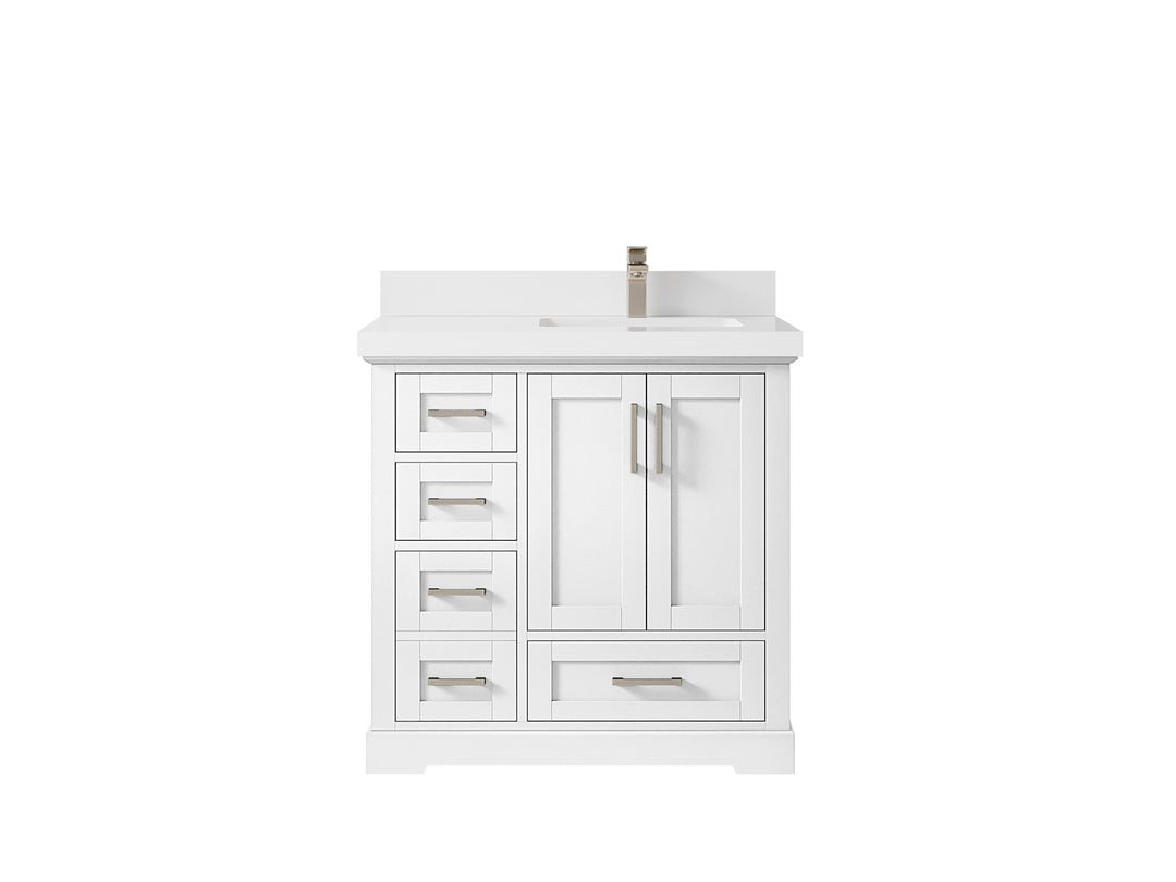 Boston 36 in. W x 22 in. D Single Sink Bathroom Vanity in White with 2 in White Quartz Countertop