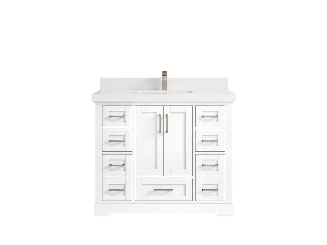 Boston 42 in. W x 22 in. D Single Sink Bathroom Vanity in White with 2 in White Quartz Countertop