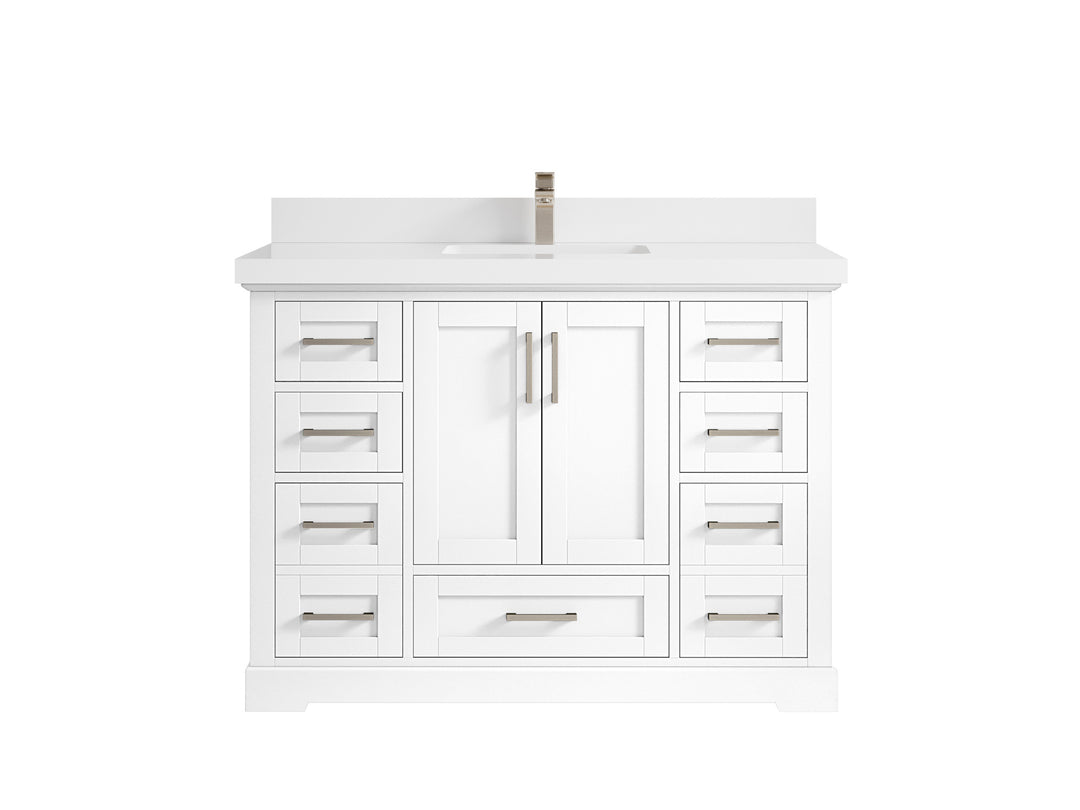 Boston 48 in. W x 22 in. D Single Sink Bathroom Vanity in White with 2 in White Quartz Countertop