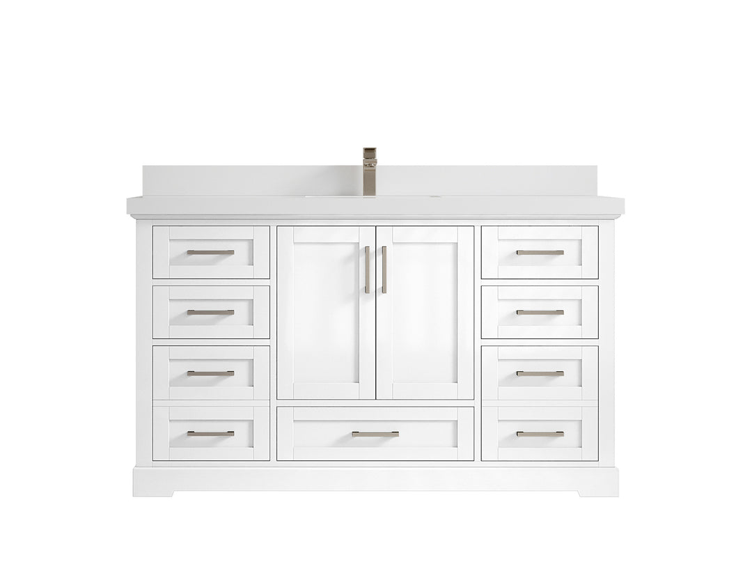 Boston 60 in. W x 22 in. D Single Sink Bathroom Vanity in White with 2 in White Quartz Countertop
