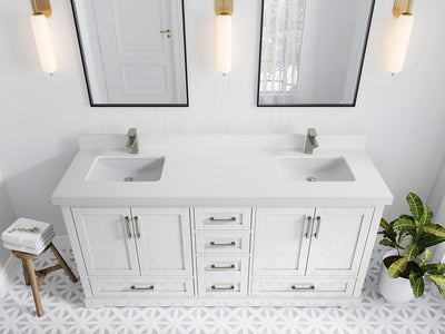 Boston 72 in. W x 22 in. D Double Sink Bathroom Vanity in White with 2 in White Quartz Countertop - Top View