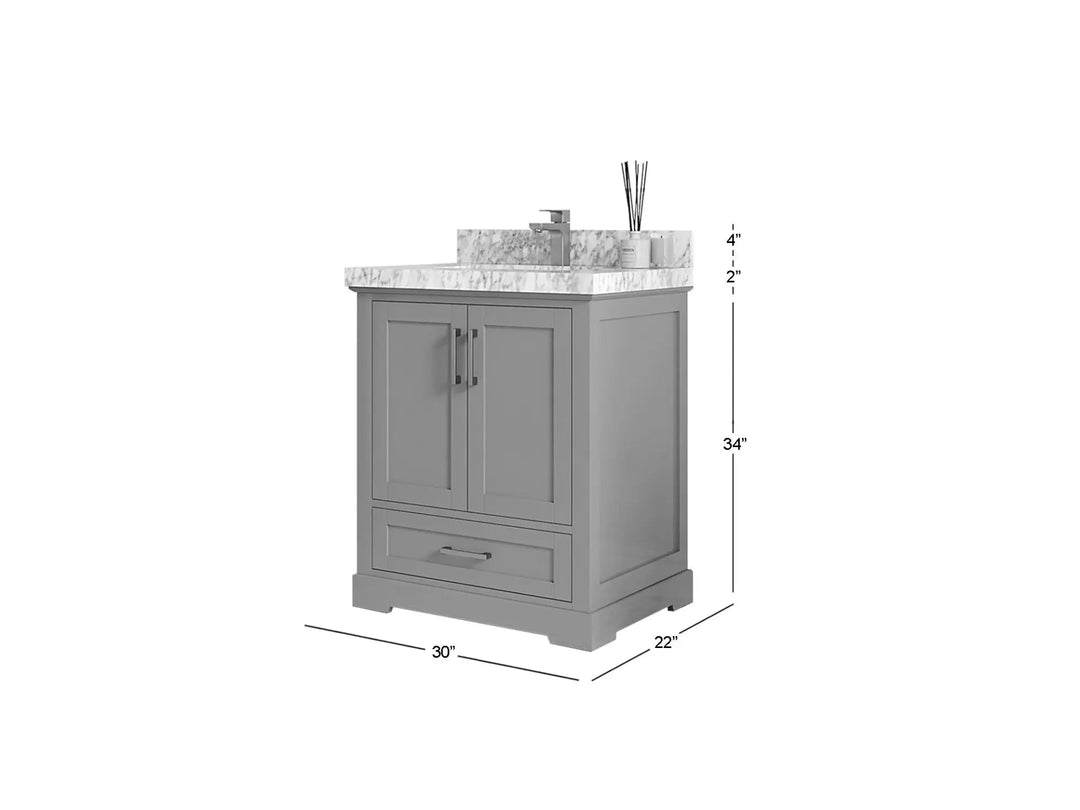 Boston 30 in. W x 22 in. D Single Sink Bathroom Vanity in Wrought Iron with Countertop - Dimensions