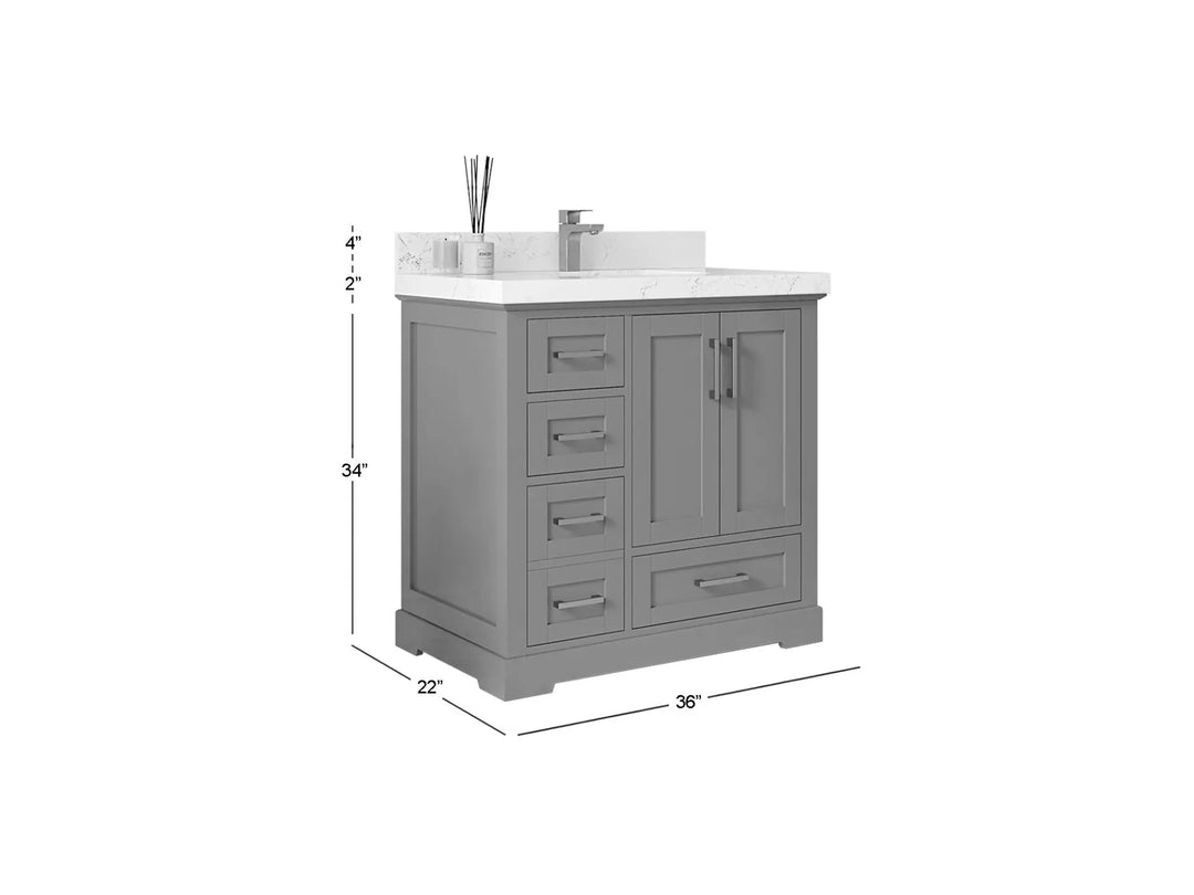 Boston 36 in. W x 22 in. D Single Sink Bathroom Vanity in Wrought Iron with Countertop - Dimensions