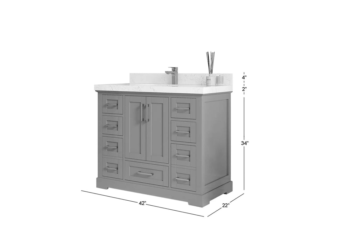 Boston 42 in. W x 22 in. D Single Sink Bathroom Vanity in Pewter Green with Countertop - Dimensions